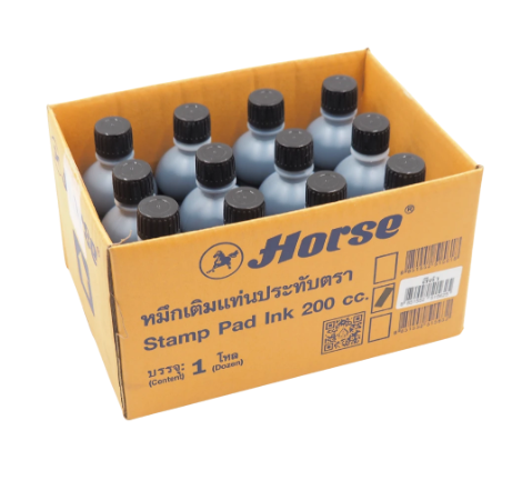 Horse หมึกเติมแท่นประทับ 200 ซีซี  สีดำ
