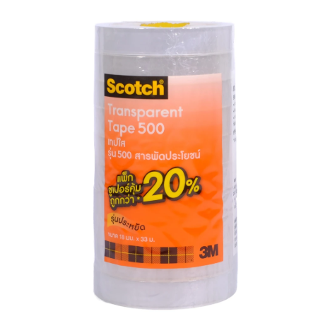 Scotch 3M เทปใส No.500 3/4 นิ้ว x 36 หลา แกนใหญ่